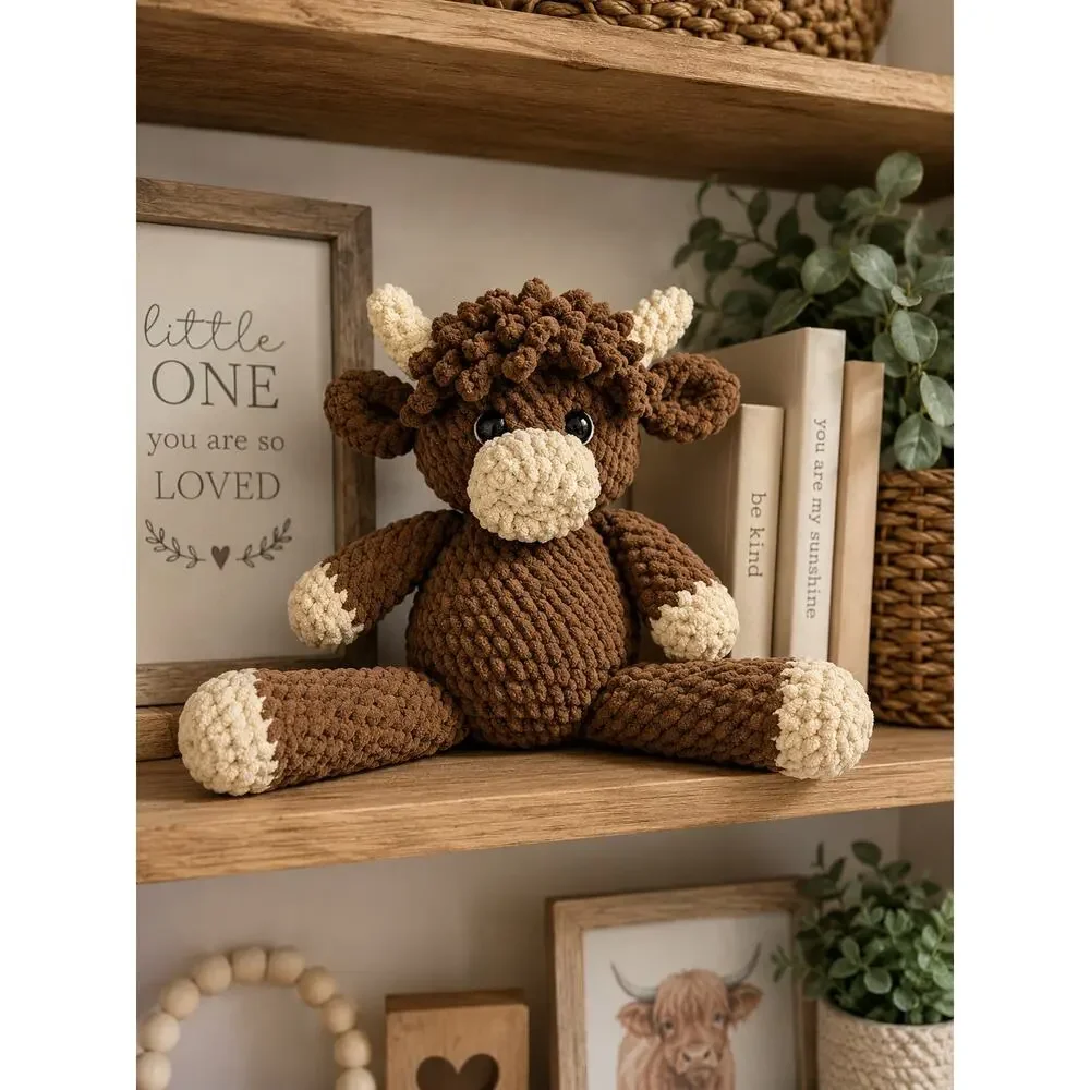 Handcrafted Highland Cow Plush 10” Crochet Nursery Decor Baby Shower Gift